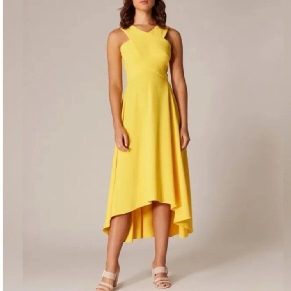 Karen Millen Yellow High Low Midi Dress V-Neck Sleeveless DE283 Size US 12